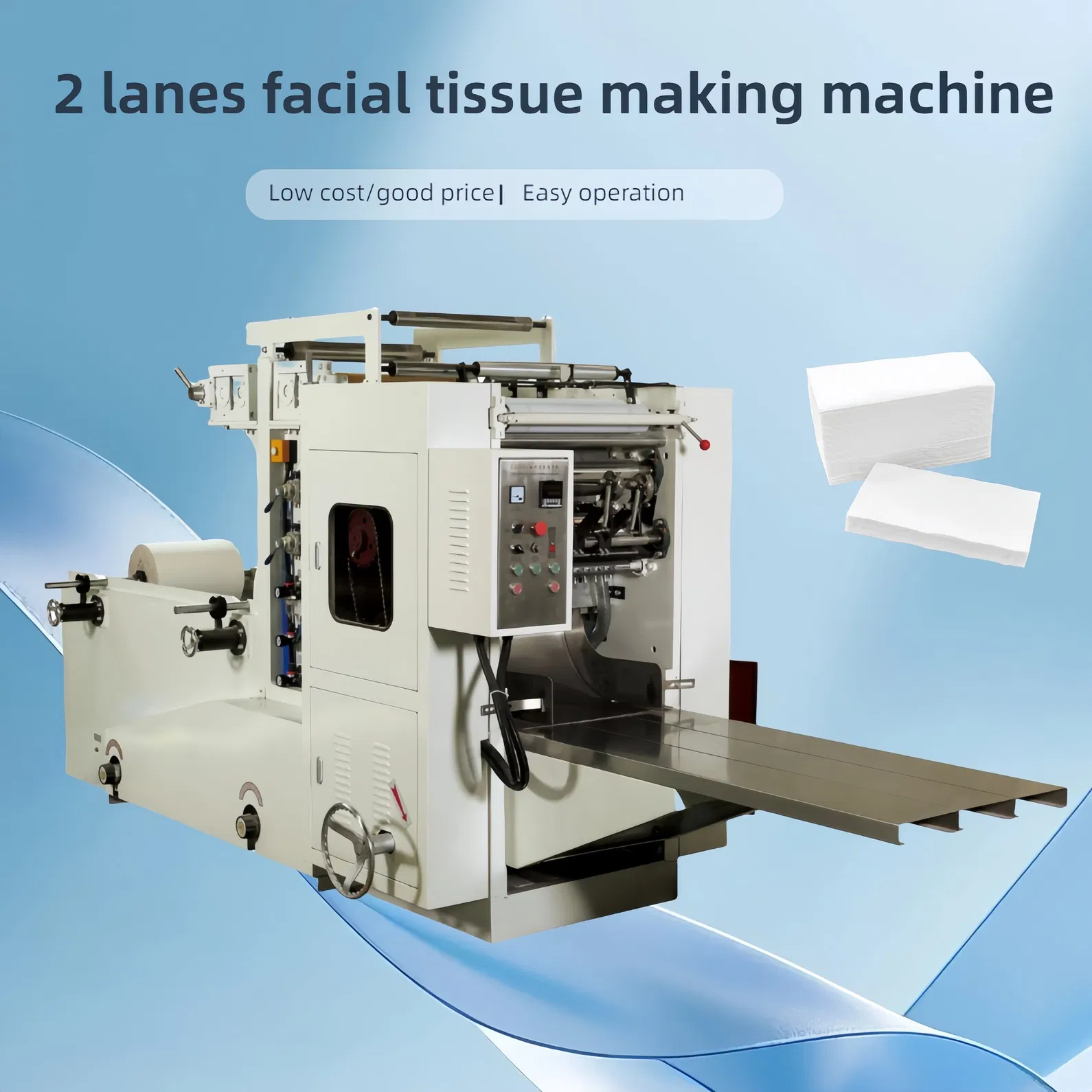 Linha de produção de papel de tecido facial de matéria-prima de celulose de madeira com dispositivo de reboque de aço para aço e máquina de embrulho 1